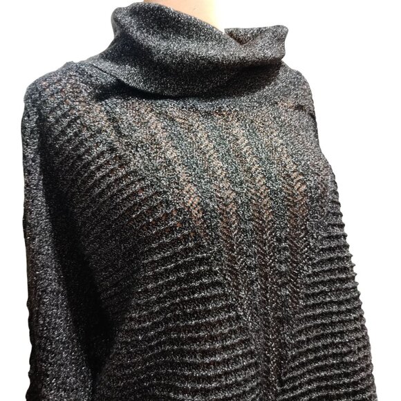 Cathy Daniels L Vintage Y2K Black Metallic Knit Cowl Neck 3/4 Sleeve Sweater Top - Picture 2 of 11